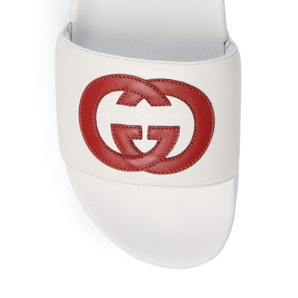 Gucci Pursuit Interlocking GG Logo 39/ 9 White Red Slip On Slide Women NIB $420 - Picture 3 of 7